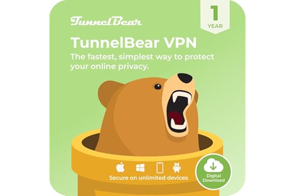 TunnelBear VPN, Unlimited Devices, 1-Year Subscription, VPN Software for Internet Privacy, Unlimited Data, Digital Download