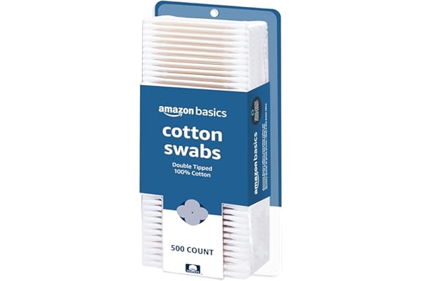 Amazon Basics Double-Tipped Cotton Swabs for Personal Hygiene and Baby Care, Cotton, Versatile, Baby Safe, 500 Count
