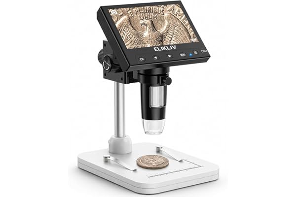 Elikliv Microscope, LCD Digital Coin Microscope 1000x, Coin Magnifier with 8 Adjustable LED Lights, PC View Compatible with W
