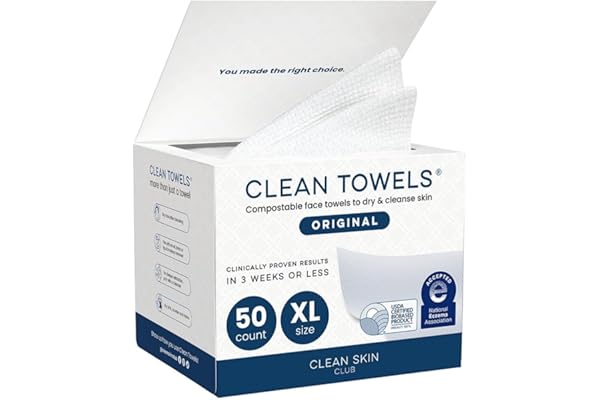 Clean Skin Club Clean Towels XL®, 100% USDA Biobased Face Towel, Disposable Face Towelette, Eczema Association Accepted, Make