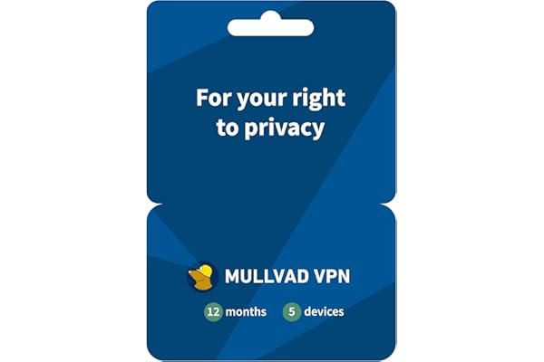 Mullvad VPN | 12 Months for 5 Devices | No-Log Security VPN Service | Protect Your Privacy