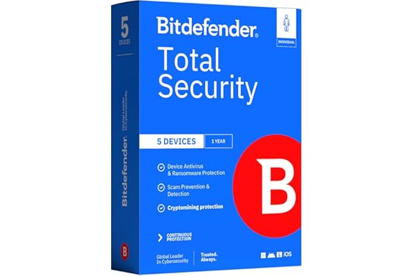 Bitdefender Total Security 2026 – Complete Antivirus and Internet Security Suite – 5 Devices | 1 Year Subscription | PC/Mac |