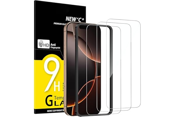 NEW'C 3 Pack Designed for iPhone 16 Pro, iPhone 17, 17 Pro Screen Protector (6.3 inches), Enhanced Tempered Glass Protection 
