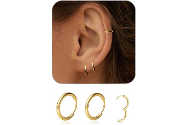1 Pair 6mm Small Hoop Earrings for Women, Dainty 14K Gold Plated Huggie Hoop Earrings Hypoallergenic Lightweight Cartilage Ea