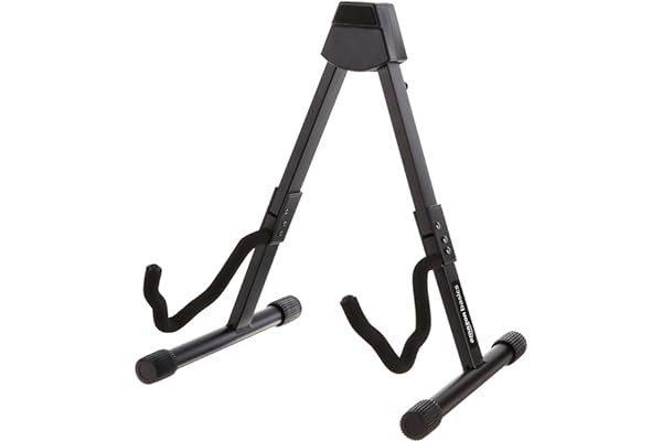 Amazon Basics Portable Adjustable Folding Guitar Stand for Electric and Acoustic Guitars, A-shape, Fully Assembled with Padde