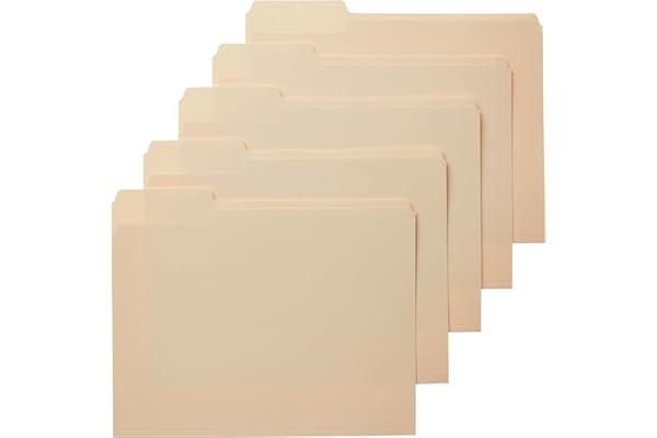 Amazon Basics Sturdy File Folders with Reinforced Tabs for Filing and Organization, 1/3-Cut Tab, Assorted Positions, Letter S
