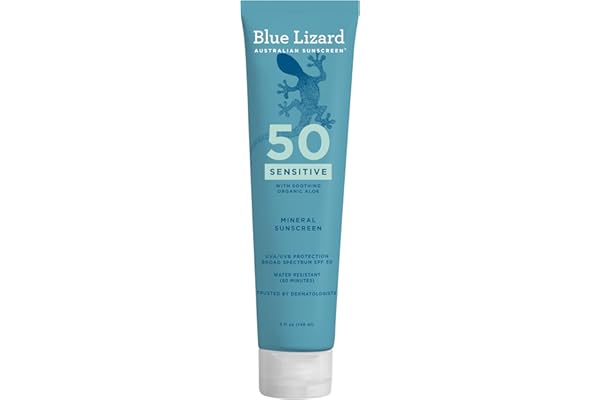 Blue Lizard Sensitive Mineral SPF 50 Sunscreen Lotion, 100% Mineral Sunscreen, UVA/UVB Protection, Infused with organic Aloe 