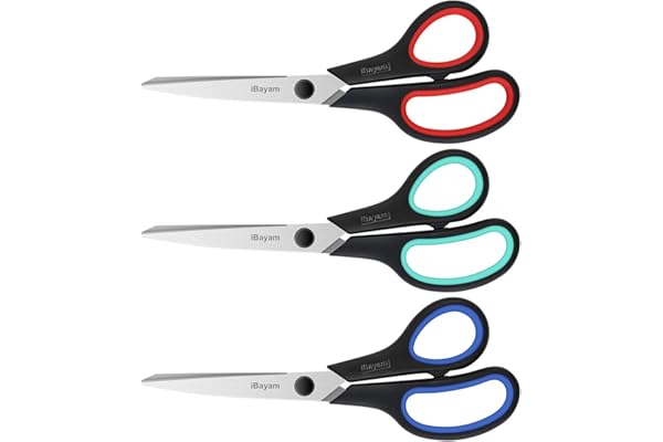 iBayam 3-Pack 8" Heavy Duty Scissors with Ultra Sharp Blades and Comfort Grip Handles - For Office, Home, School, Sewing, and