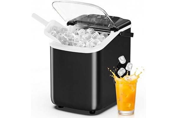 DUMOS Ice Maker Countertop, Ice Machine with Portable Handle, Basket and Scoop, 26lbs Daily, 9 Bullet Cubes in 6~8 Mins, Auto