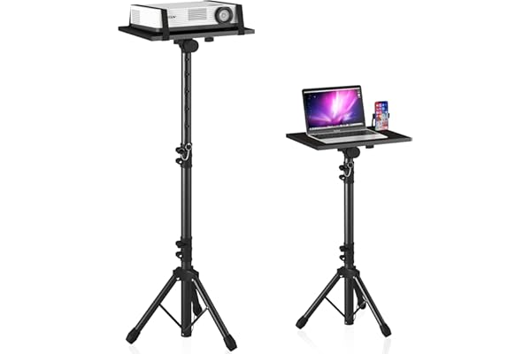 Projector Stand Tripod Adjustable, Laptop Height from 23.5 to 46.5 inches with Gooseneck Phone Holder, Floor for Office, Home