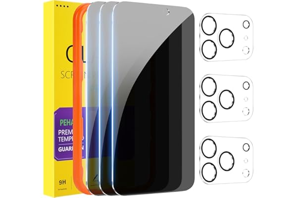 PEHAEL 3+3 Pack for iPhone 17 Pro Max Privacy Screen Protector with Camera Lens Protector Full Coverage Anti-Spy Tempered Gla