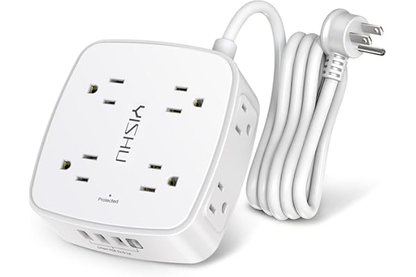 6 Ft Surge Protector Power Strip - 8 Widely Outlets with 4 USB Ports, 3 Side Outlet Extender with 6 Feet Extension Cord, Flat