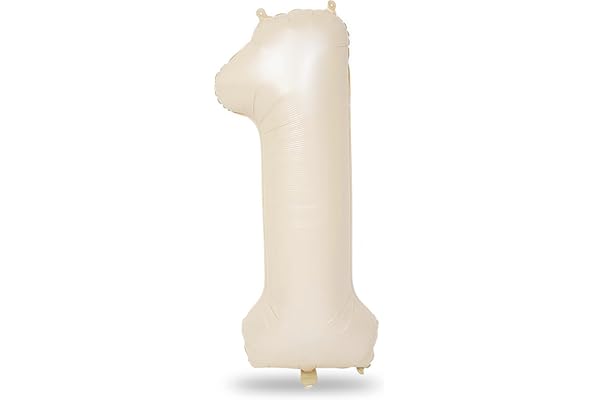40 Inch Beige Number 1 Balloon for 1st Birthday Decoration, Large Self Inflating Cream Foil Number Balloons 0-9 for Boys Girl