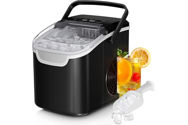 Countertop Ice Maker Machine, 8 Ice Cubes in 6 mins, 26lb/Day Ice with 2 Sizes- Portable Mini, Energy Saving & Basket/Scoop f