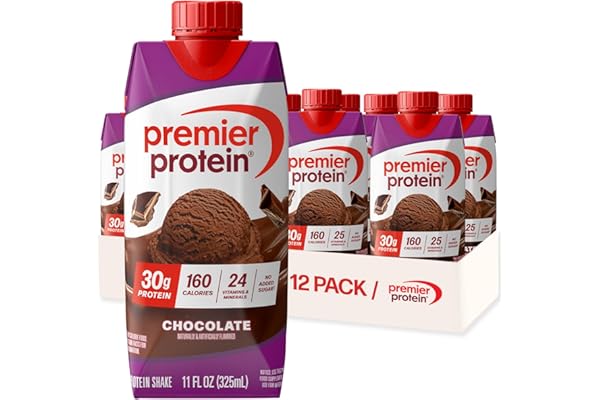Premier Protein Shake, Chocolate, 30g Protein, No Added Sugar, 24 Vitamins & Minerals to Support Immune Health, 11 fl oz, 12 