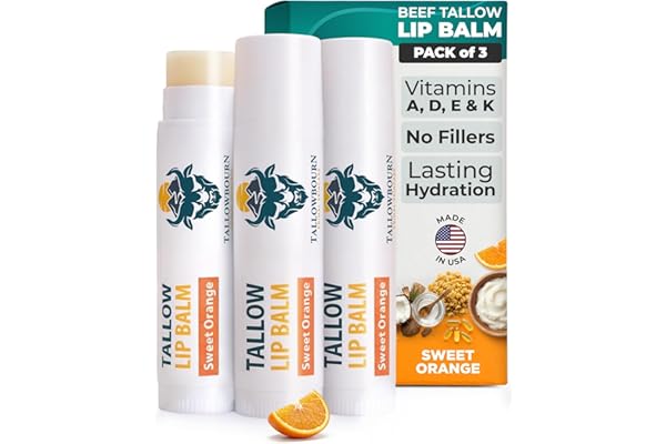 Tallowbourn Moisturizing Tallow Lip Balm – Grass-Fed Beef Tallow with Organic Coconut Oil, Beeswax, and Vitamin E – Sweet Ora