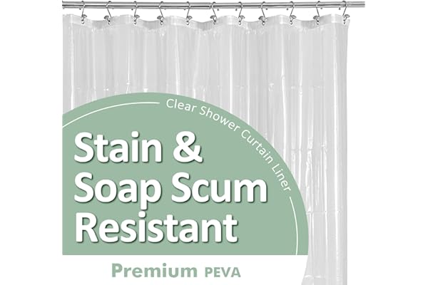 Barossa Design Plastic Shower Liner Clear - Premium PEVA Shower Curtain Liner with Rustproof Grommets and 3 Magnets, Waterpro