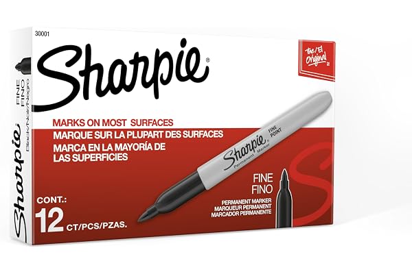 Sharpie Permanent Markers, Fine Tip, Black, 12 Count - Quick Drying, Fade Resistant, For Wood, Plastic, Paper, Metal, And Mor