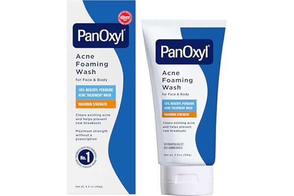 PanOxyl 10% Benzoyl Peroxide Acne Foaming Wash, Maximum Strength, Daily Acne-Fighting Face and Body Cleanser, Face Wash to Cl