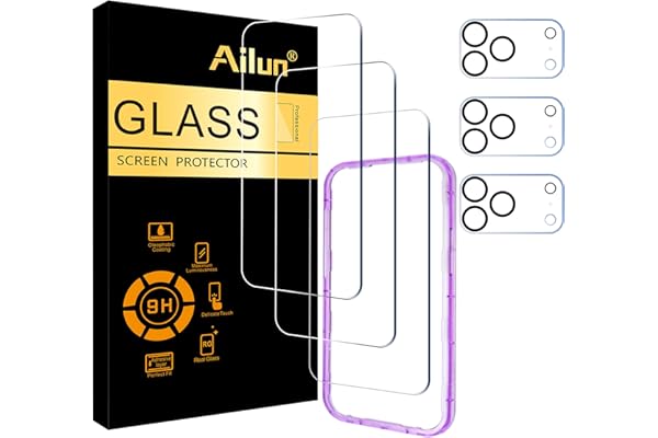 Ailun 3 Pack Screen Protector for iPhone 17 Pro Max [6.9 inch] + 3 Pack Camera Lens Protector with Installation Frame,Dynamic
