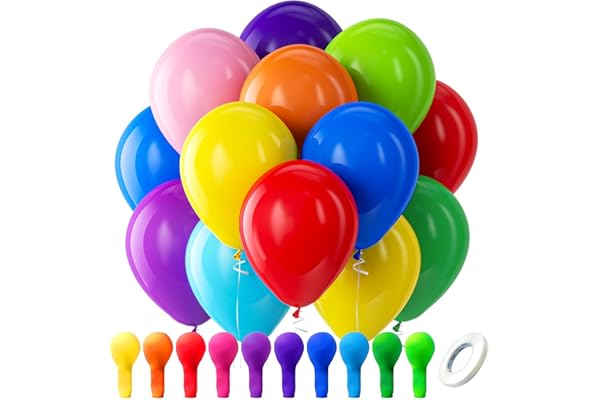 Bezente Assorted Rainbow Latex Balloons, 100 Pack 12 inch Round Helium Bright Color Balloons for Birthday Bridal Shower Weddi
