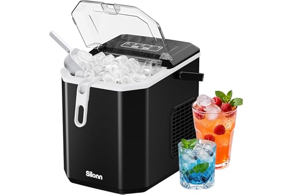 Silonn Ice Maker Countertop, Portable Ice Machine with Carry Handle, Self-Cleaning Ice Makers with Basket and Scoop, 9 Cubes 