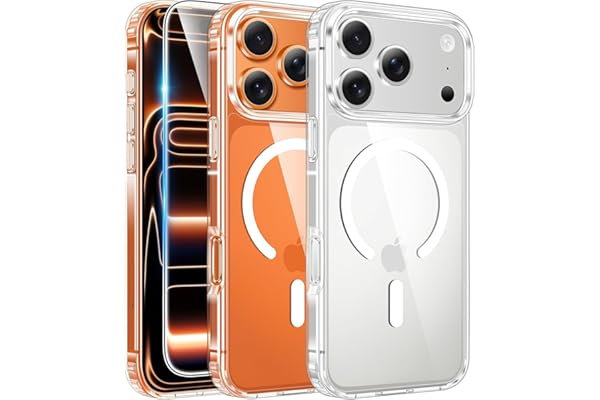FNTCASE for iPhone 17 Pro-Max Case: Clear Magnetic Phone Cases with Screen Protector Compatible with Magsafe Slim Anti Yellow