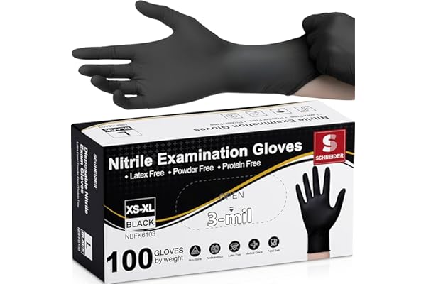 Schneider Medical Black Nitrile Exam Glove, Latex Free Powder Free Disposable Gloves for Cooking, Cleaning, and Food Prep