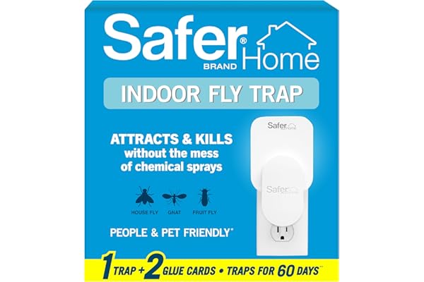 Safer Home Indoor Plug-in Fly Trap SH502 - 1 Device + 2 Glue Cards - UV LED Fruit Fly and Gnat Killer for House Indoor - Chem
