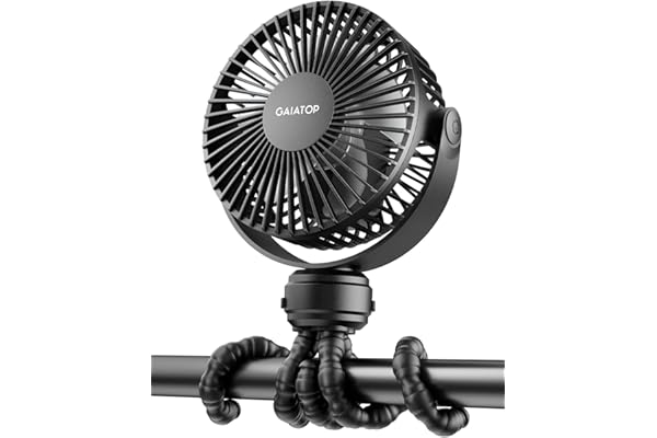 Gaiatop Mini Portable Stroller Fan, Battery Operated Small Clip on, Detachable 3 Speed Rechargeable, 360° Rotate Flexible Tri