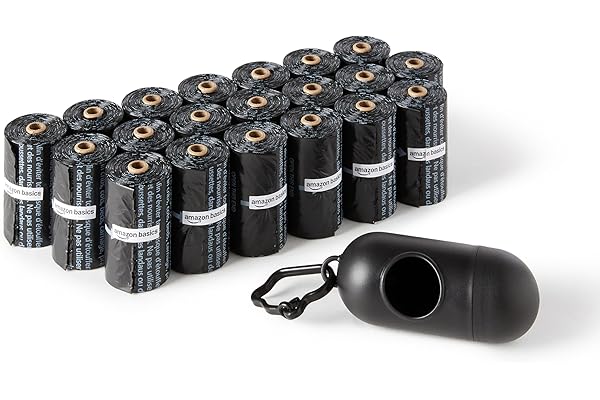 Amazon Basics Dog Poop Leak Proof Bags with Dispenser and Leash Clip, Unscented, 13" x 9" Large Size, 300 Count