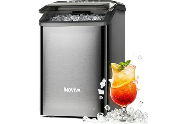 inoviva Nugget Ice Maker Countertop, 40lbs/24H Soft Chewable Pellet Ice Machine with Self-Cleaning, Sonic Ice Maker for Home 