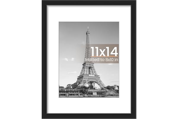 upsimples 11x14 Picture Frame, Display Pictures 8x10 with Mat or 11x14 Without Mat, Wall Hanging Photo Frame, Black, 1 Pack