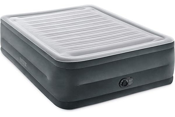 Intex 64417ED 22in Queen Dura-Beam Comfort Plush High-Rise Inflatable Air Mattress with Built in Pump for Travel and Camping,