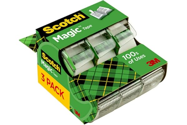 Scotch Magic Tape, 3 Dispensered Rolls, Numerous Applications, Invisible, Clear Tape Engineered for Repairing, 3/4 x 300 Inch