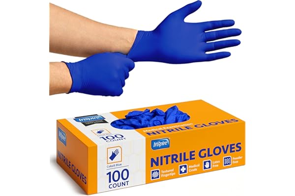 Inspire Cobalt Blue Nitrile Disposable Gloves | 4.5 Nitrile Safety Medical Exam Cooking Cleaning Disposable Gloves