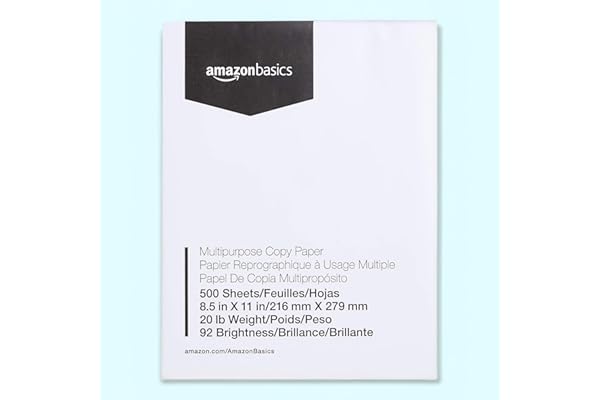Amazon Basics Multipurpose Copy Printer Paper, 8.5 x 11 Inches, 20 lb, 92 Bright, White, 1 Ream (500 Sheets), Jam-Free