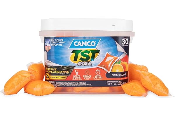 Camco TST MAX RV Toilet Treatment Drop-INs - Control Unwanted Odors & Break Down Waste and Tissue - Safe Septic Tank Treatmen