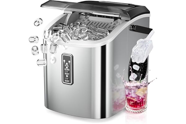 EUHOMY Ice Maker Countertop, 9 Cubes Ready in 6 Mins, 26lbs/24H, Self-Cleaning, Portable Ice Maker Machine with Carry Handle,