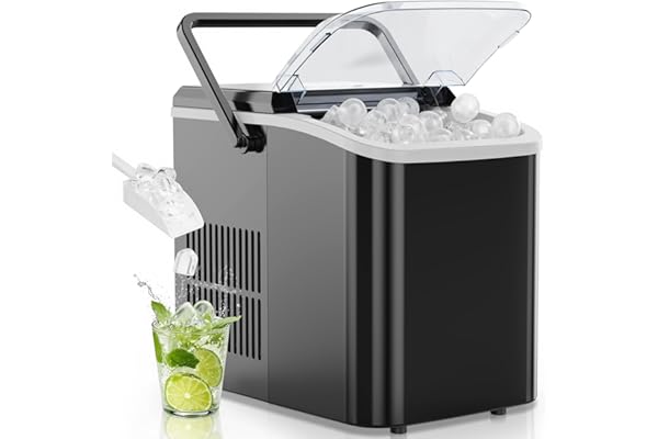 OLIXIS Countertop Ice Maker Machine with Handle, Auto-Cleaning Portable Ice Maker with Basket & Scoop, 26lbs in 24Hrs & 9 Ice