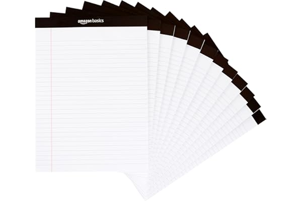 Amazon Basics Wide Ruled Lined Writing Note Pads for Office Supplies, 8.5" x 11.75", White, 12-Pack of 50 Perforated Sheets
