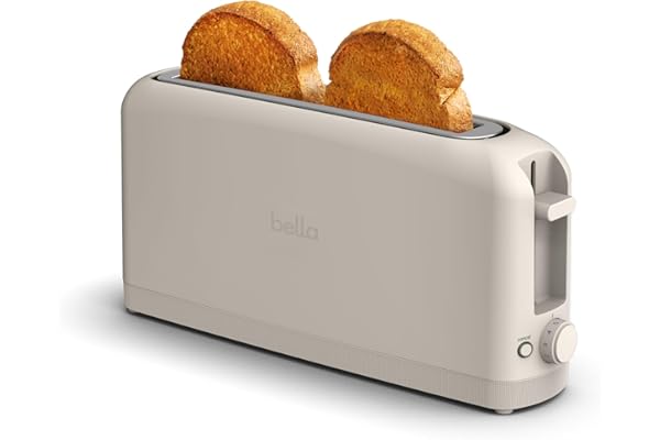 bella 2 Slice Slim Toaster, Fits-anywhere™ Kitchenware, 6 Setting Shade Control with Reheat & Cancel Buttons, Fits sourdough,