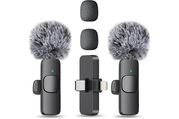 MAYBESTA Wireless Mini Microphone for iPhone, Android Phone - 2 Pack Lavalier Lapel Mic for Audio Video Recording - Clip on C