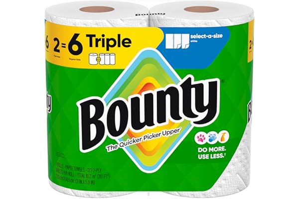Bounty Select-A-Size Paper Towels, White, 2 Triple Rolls = 6 Regular Rolls