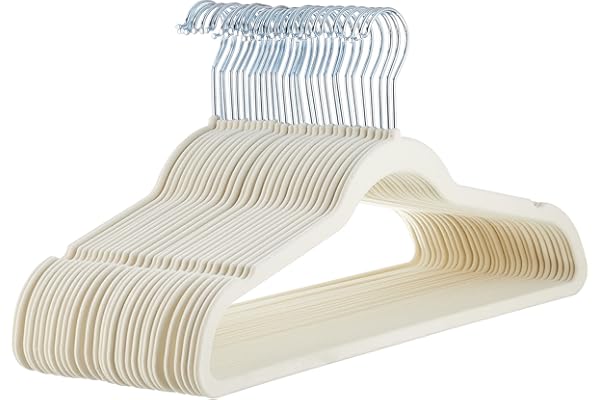 Amazon Basics Slim Velvet Non-Slip Space Saving Suit Clothes Hangers, Closet Organizer, Ivory/Beige, 30-Pack