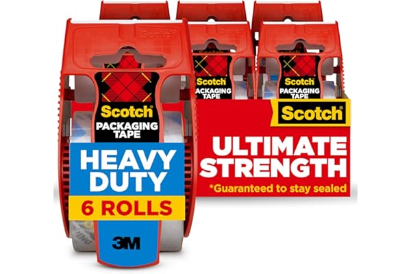 Scotch Heavy Duty Shipping Packing Tape, Clear, Packing Tape for Moving Boxes and Packaging Supplies, 1.88 in. x 22.2 yd., 6 