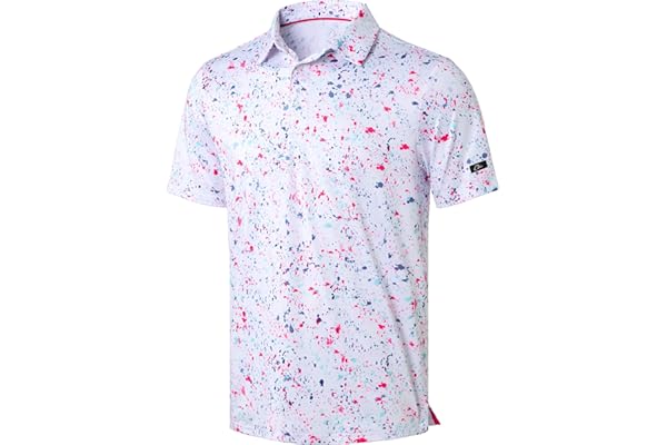 Obla Mens Golf Polo Shirts Short Sleeve Dry Fit Performance Moisture Wicking Casual Print Collared Golf Shirts for Men