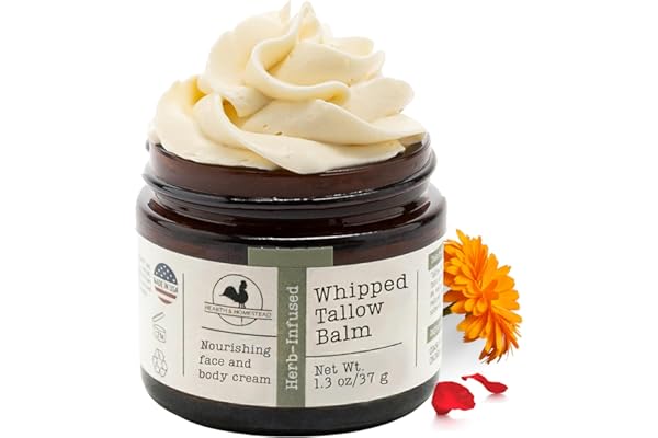 Hearth & Homestead Whipped Beef Tallow for Skin & Face - 100% Grass Fed, Eczema Cream & Body Butter - Organic Olive Oil, Cale