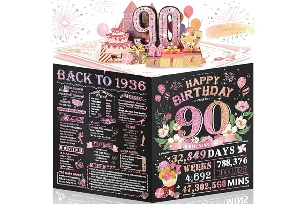 Aiunmiol 90th Birthday Card for Women Her, Large 3D Pop Up 90th Birthday cards for Mom Grandma, Happy 90 Year Old Birthday De