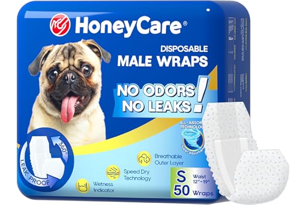 HONEY CARE All-Absorb A26 Male Dog Wrap, 50 Count, Small